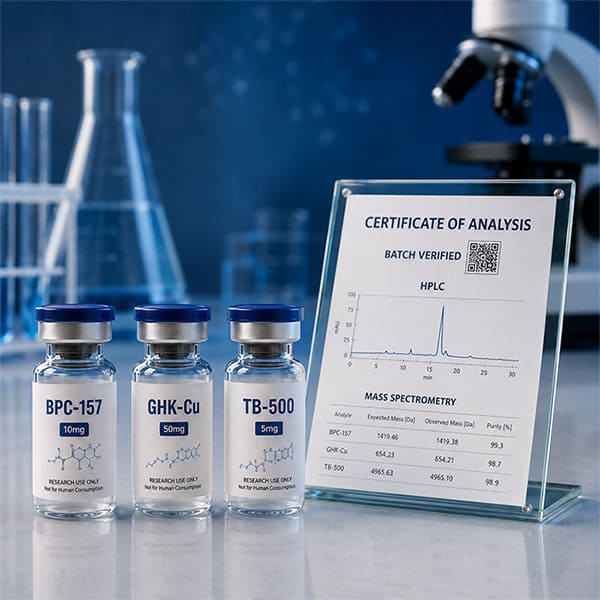 PeptidesX UK research peptide vials and Certificate of Analysis